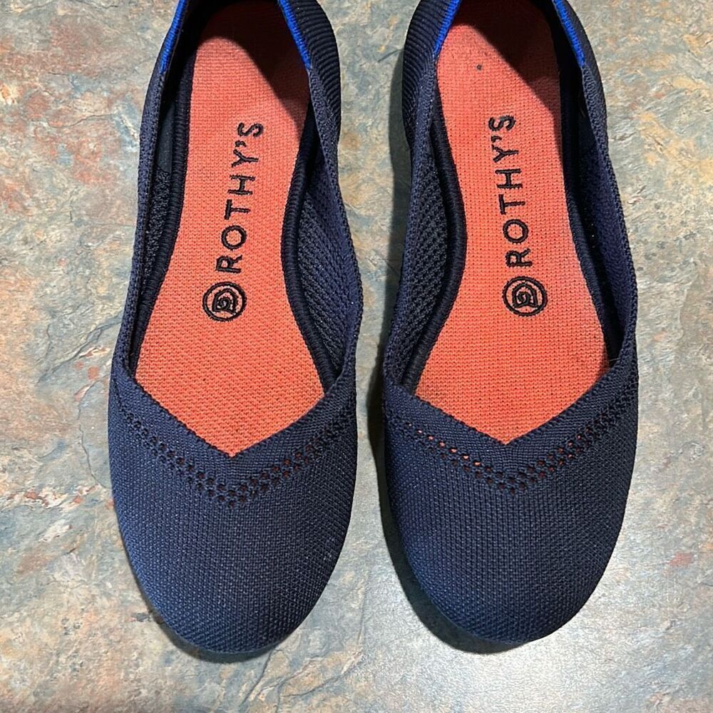 Rothy's Navy Blue Flats with Red Insoles